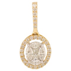 Ciondolo aureola con diamanti ovali a grappolo in oro giallo 14K Diamanti tondi Brillanti