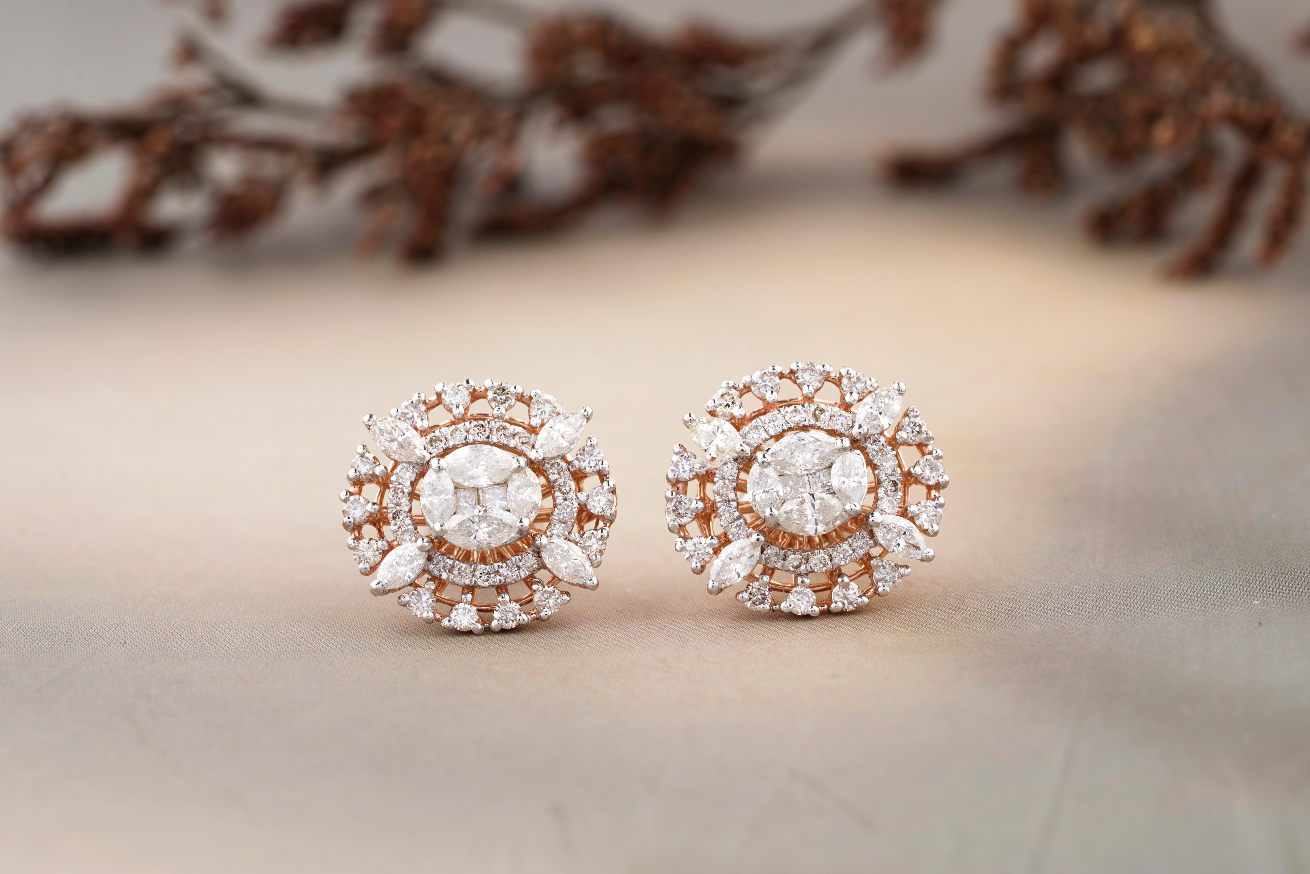 Boucle d'oreilles en or massif 14k avec diamant ovale (certifié) en vente 2