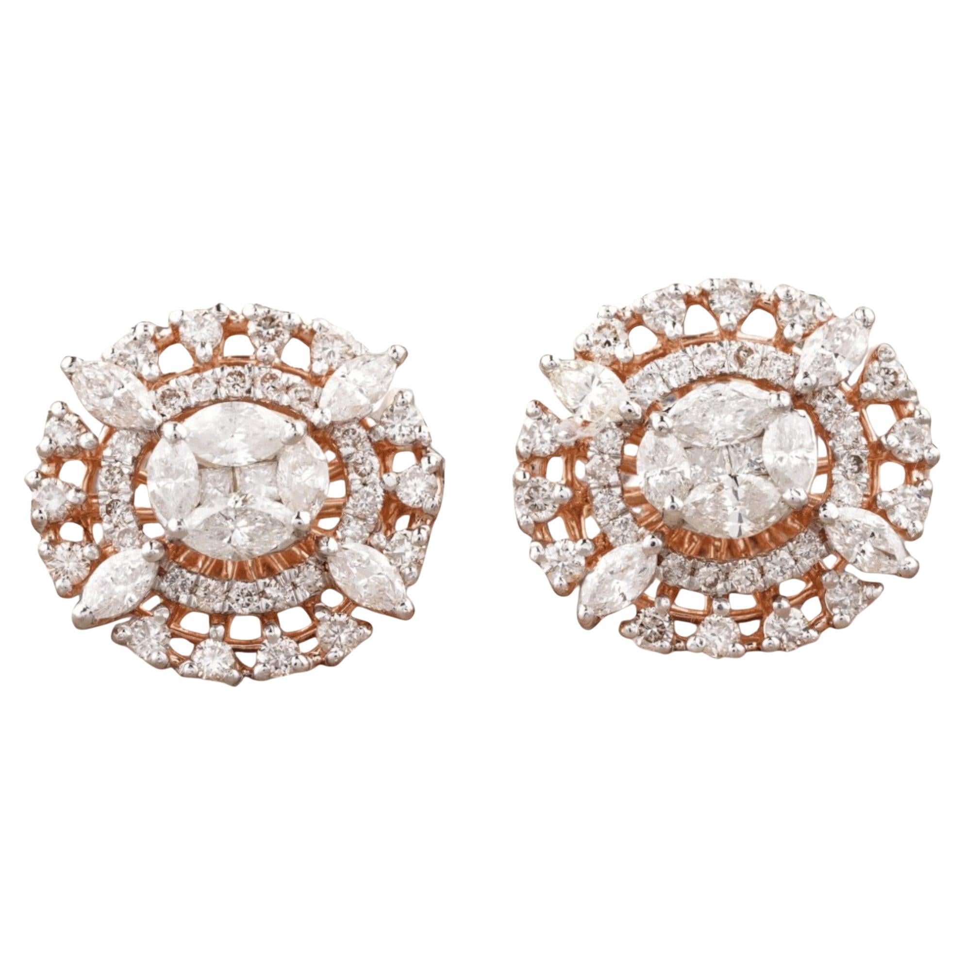 Boucle d'oreilles en or massif 14k avec diamant ovale (certifié)