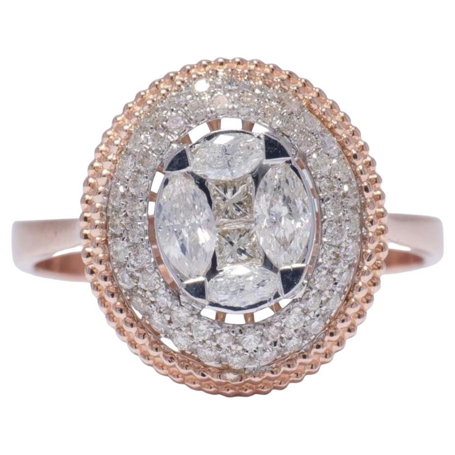 Oval Cluster Natural Diamond Ring in 14K Solid Gold (Certified)
