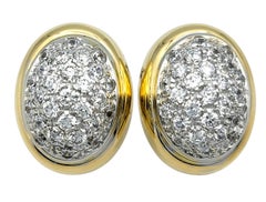 Oval Cluster Pavé Diamond Omega Back Stud Earrings in Two Tone 18 Karat Gold