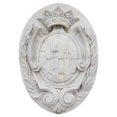 Oval Coat of Arms Plaque in Carved Limestone from Italy