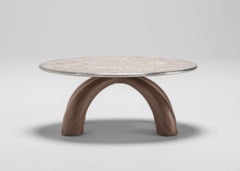 Oval Coffee Table - Arched oak timber stained legs in walnut with sotsass veneer