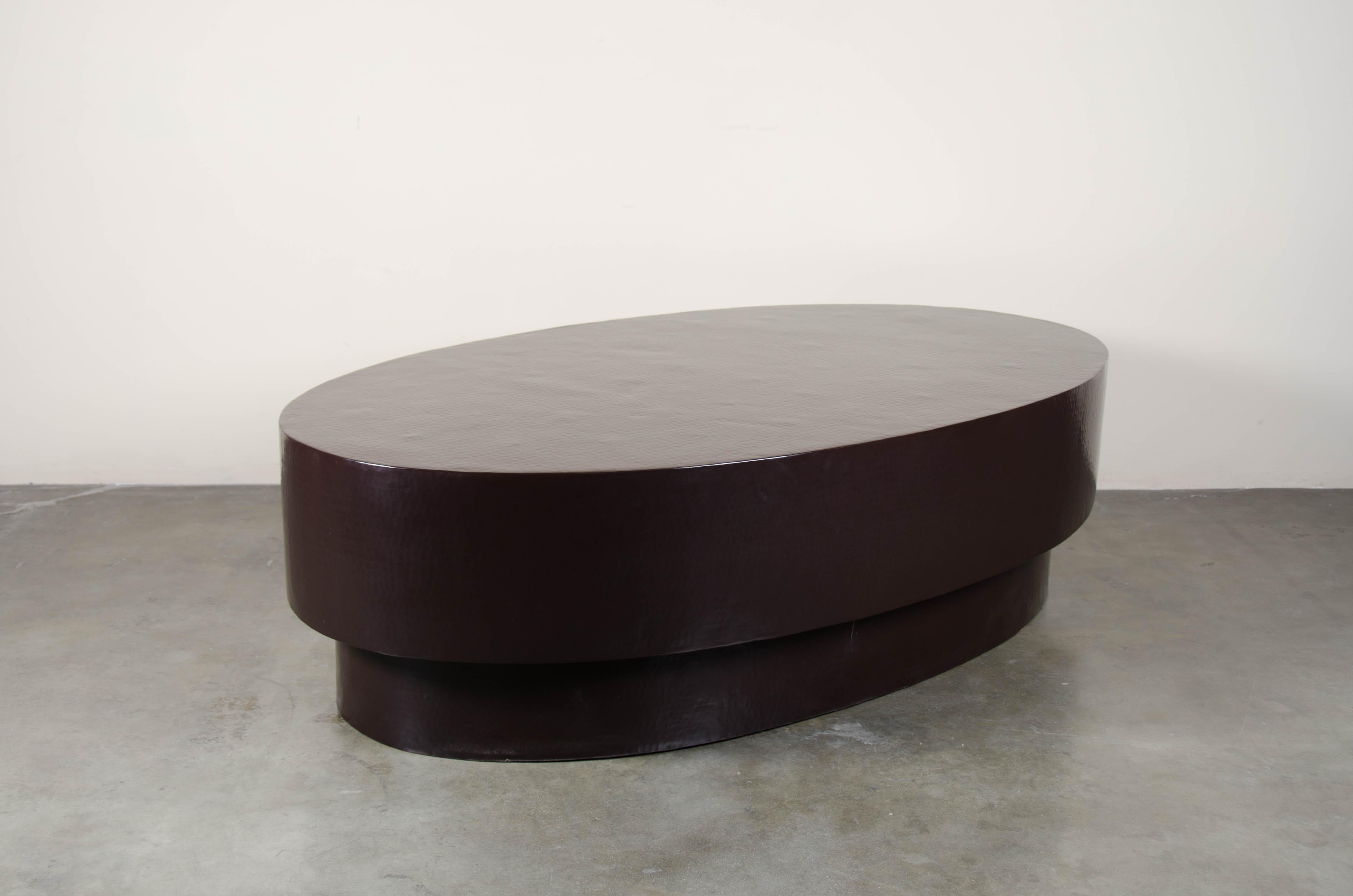 Oval Coffee Table, Copper by Robert Kuo, Hand Repoussé, Limited Edition In New Condition For Sale In Los Angeles, CA