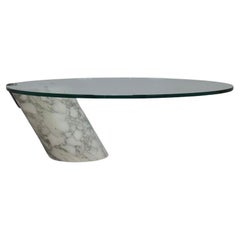 Oval Coffee Table in Carrara Marble and Glass by Ronald Schmitt, Germany, 1970s