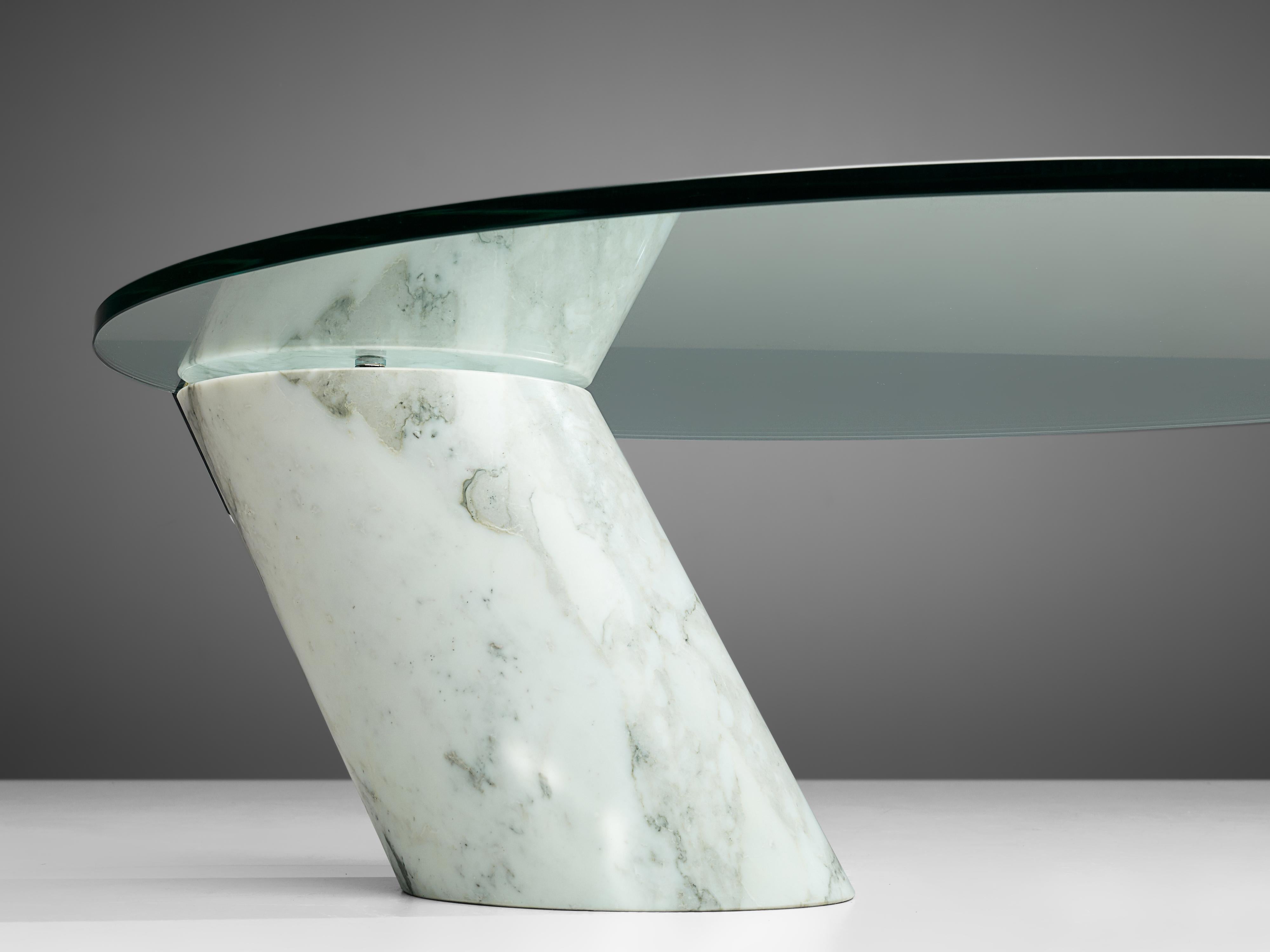 Post-Modern Ronald Schmitt Coffee Table in Carrara Marble and Glass 