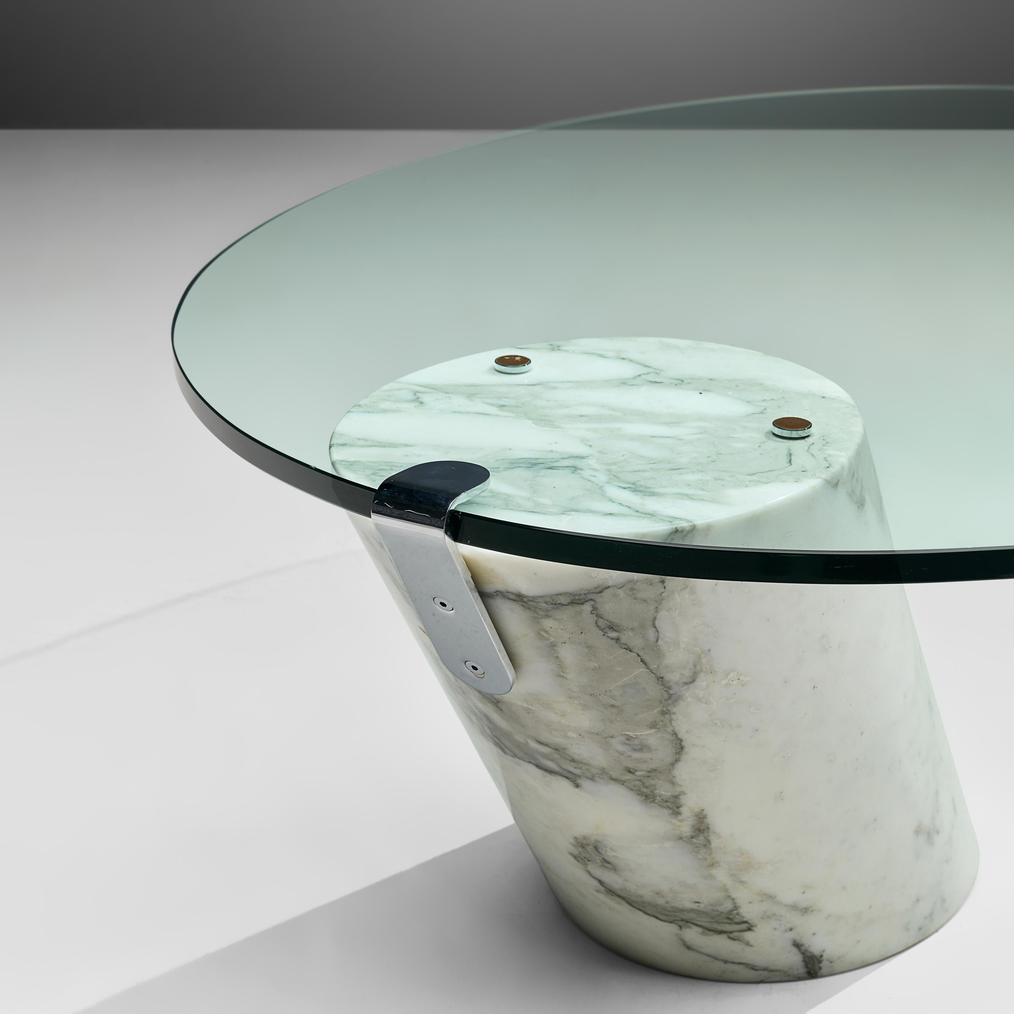 Swiss Ronald Schmitt Coffee Table in Carrara Marble and Glass 