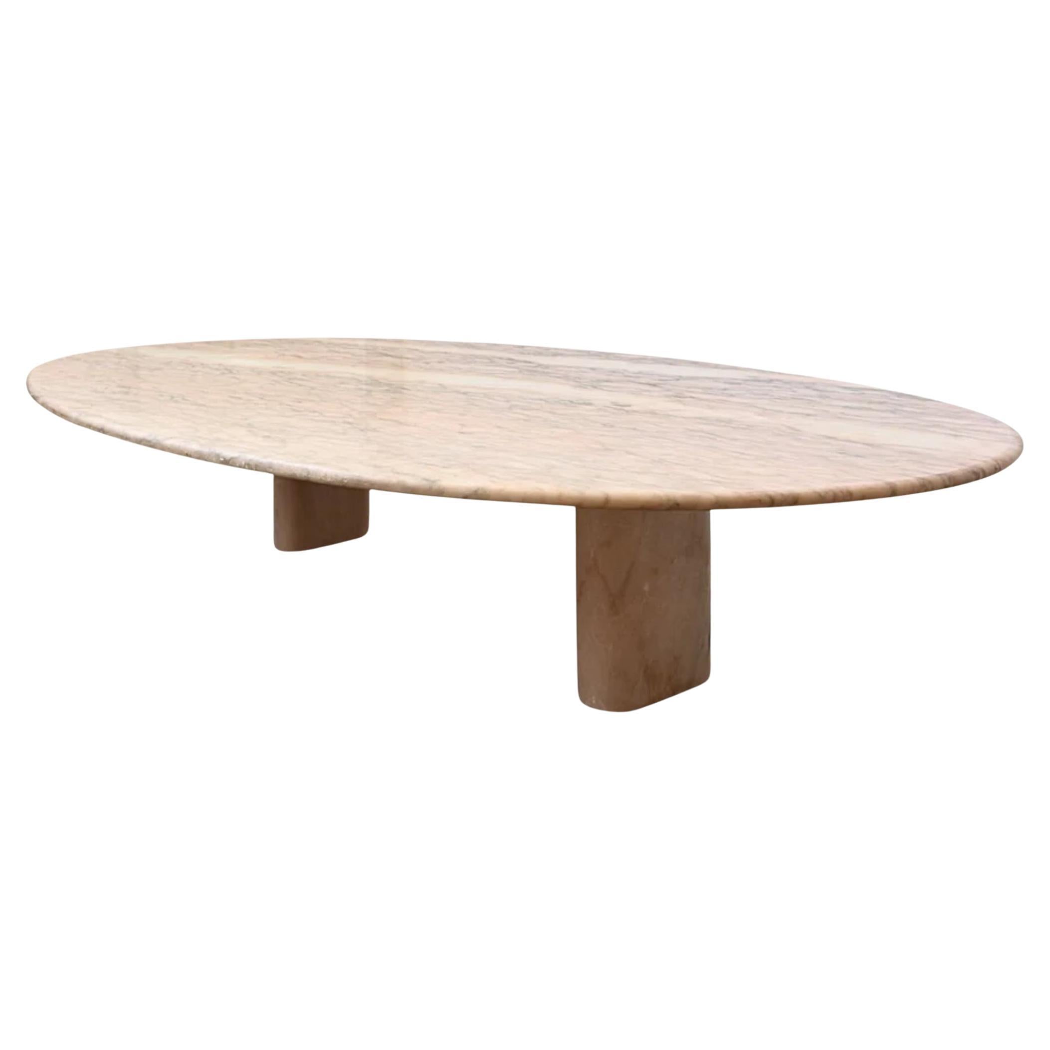 Oval Coffee Table in Rosa Aurora Marble, Portugal, 1980s For Sale