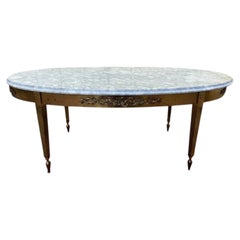 Oval coffee table Louis XVI style in brass and marble