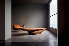 Solace 18: Walnut Oval Coffee Table with Geometric Base, Elegant Design