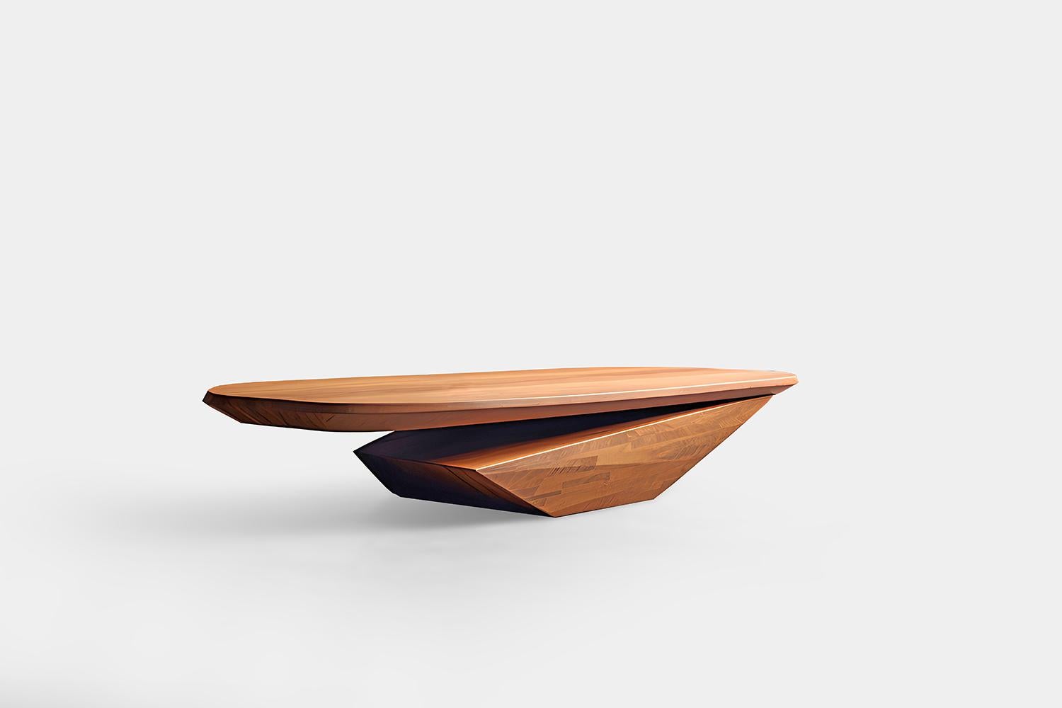 Mexican Solace 18: Walnut Oval Coffee Table with Geometric Base, Elegant Design For Sale