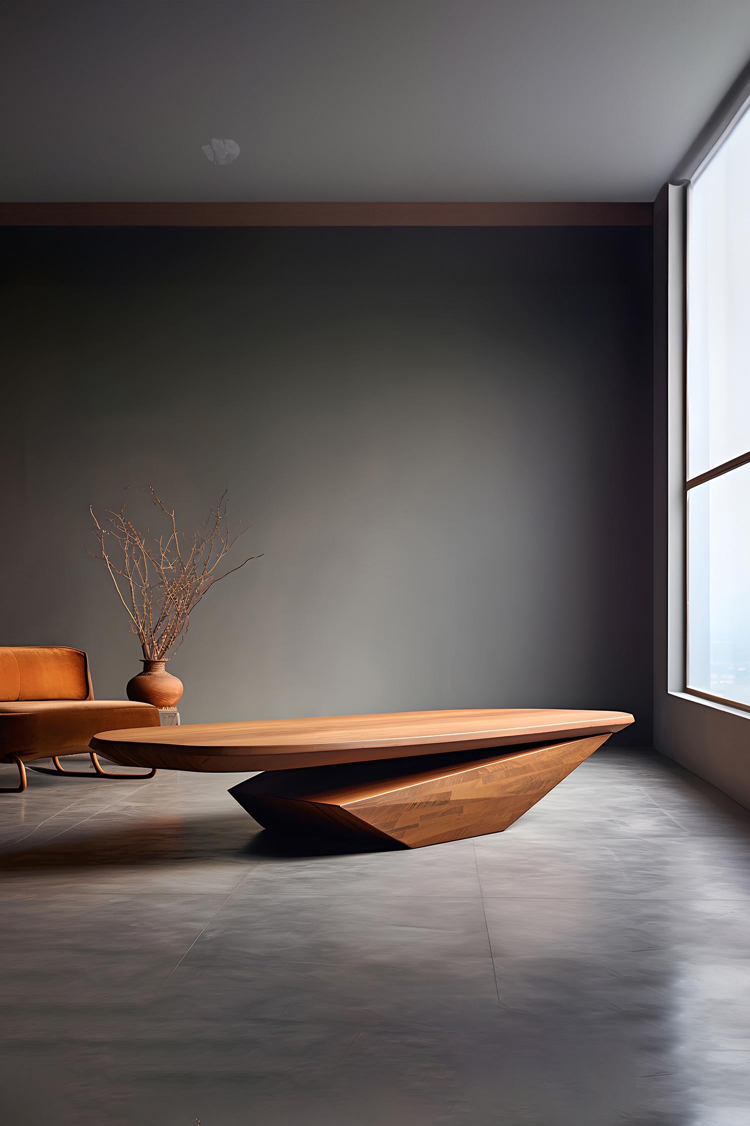 Solace 18: Walnut Oval Coffee Table with Geometric Base, Elegant Design In New Condition For Sale In Estado de Mexico CP, Estado de Mexico