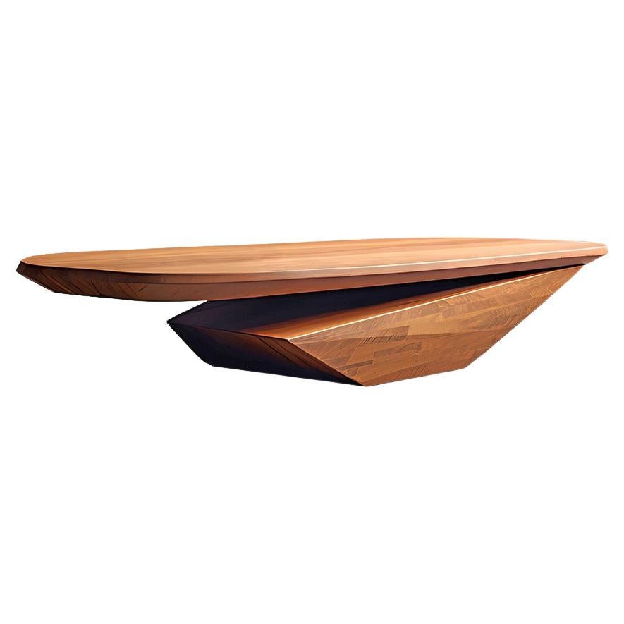 Solace 18: Walnut Oval Coffee Table with Geometric Base, Elegant Design