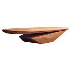 Solace 18: Ovaler Couchtisch aus Nussbaumholz mit geometrischem Sockel, elegantes Design