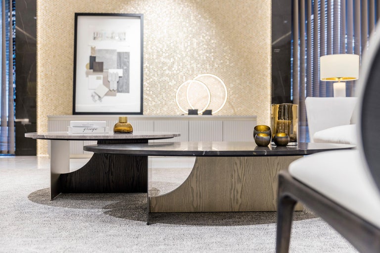 Oval Marble Coffee Table in Custom Wood and Metal Finishes For Sale at