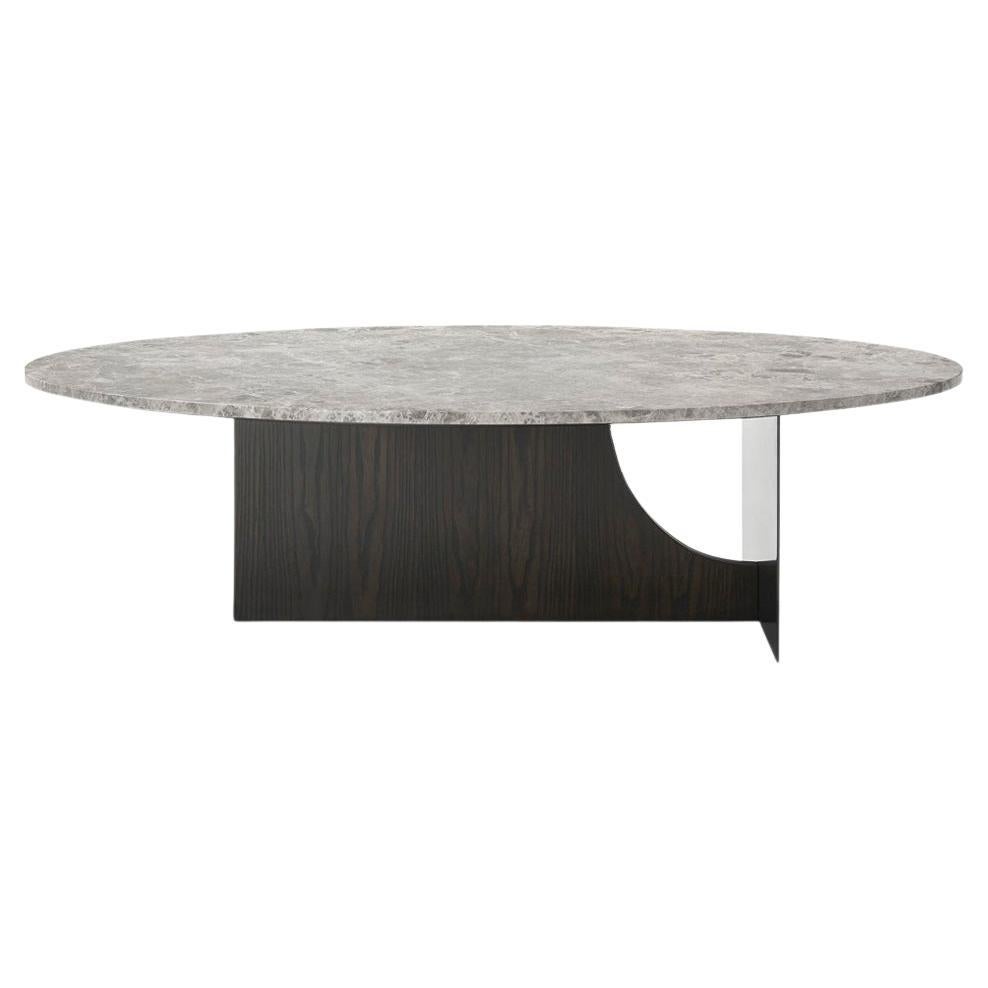 Table basse ovale en marbre dans des finitions en bois et en métal personnalisées en vente