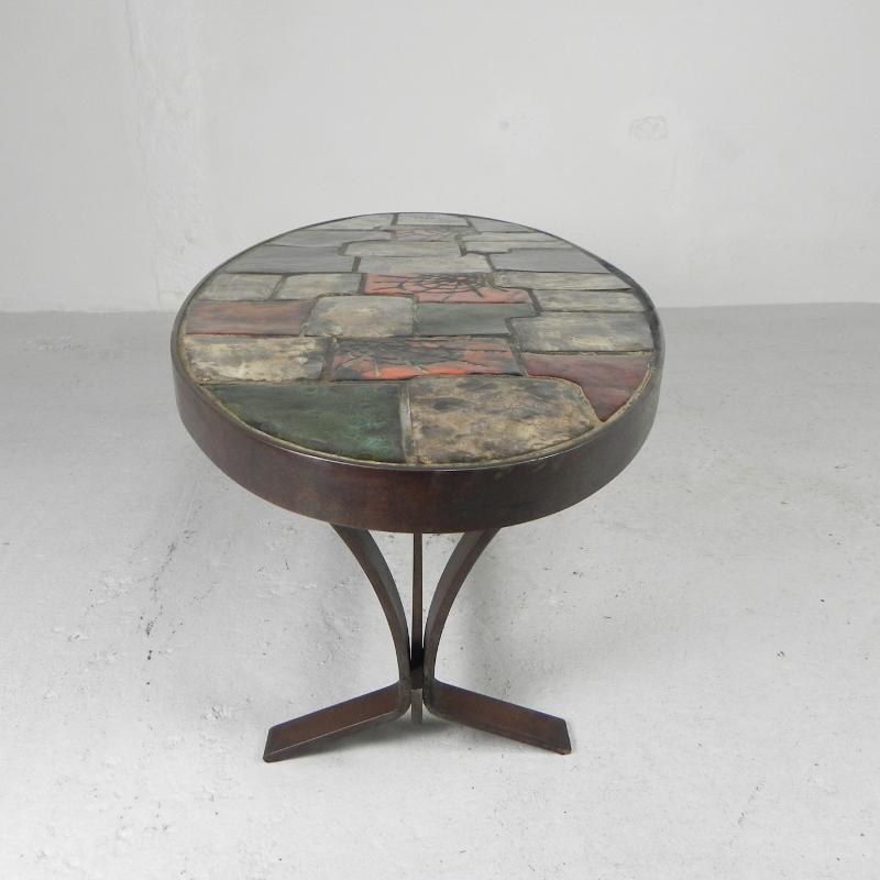 Oval coffee table, tile table, 1970s For Sale 3