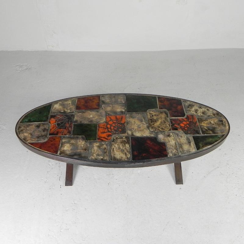 Oval coffee table, tile table, 1970s For Sale 5