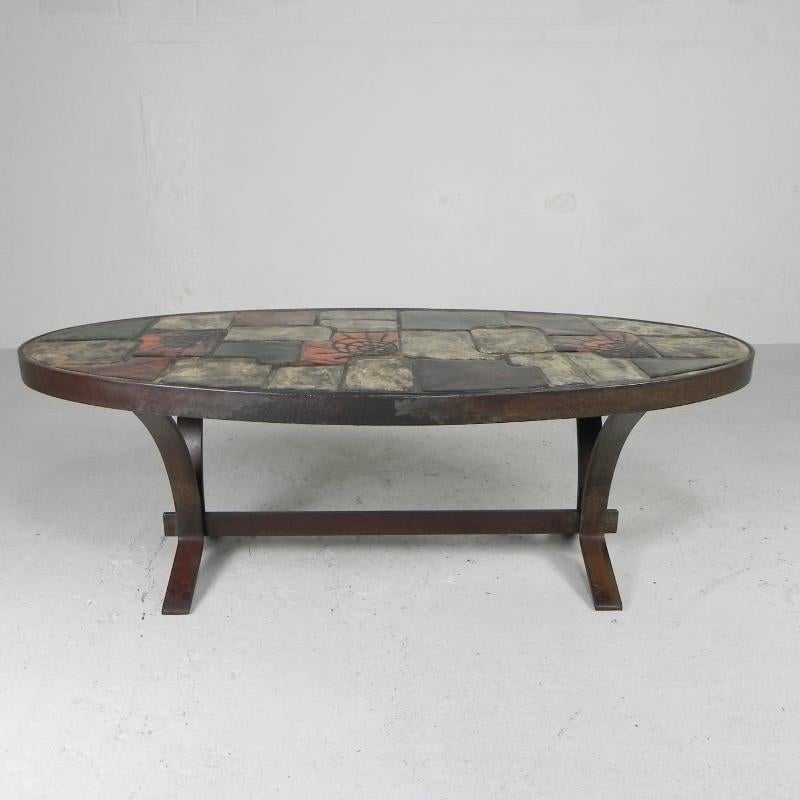 Oval coffee table, tile table, 1970s For Sale 6
