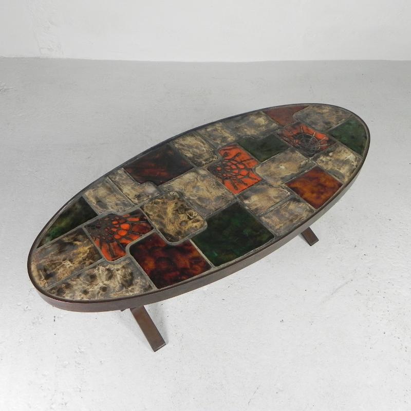Mid-Century Modern Oval coffee table, tile table, 1970s For Sale