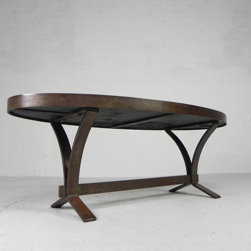 Table basse ovale, table en carreaux, années 1970 Bon état - En vente à EINDHOVEN, NL