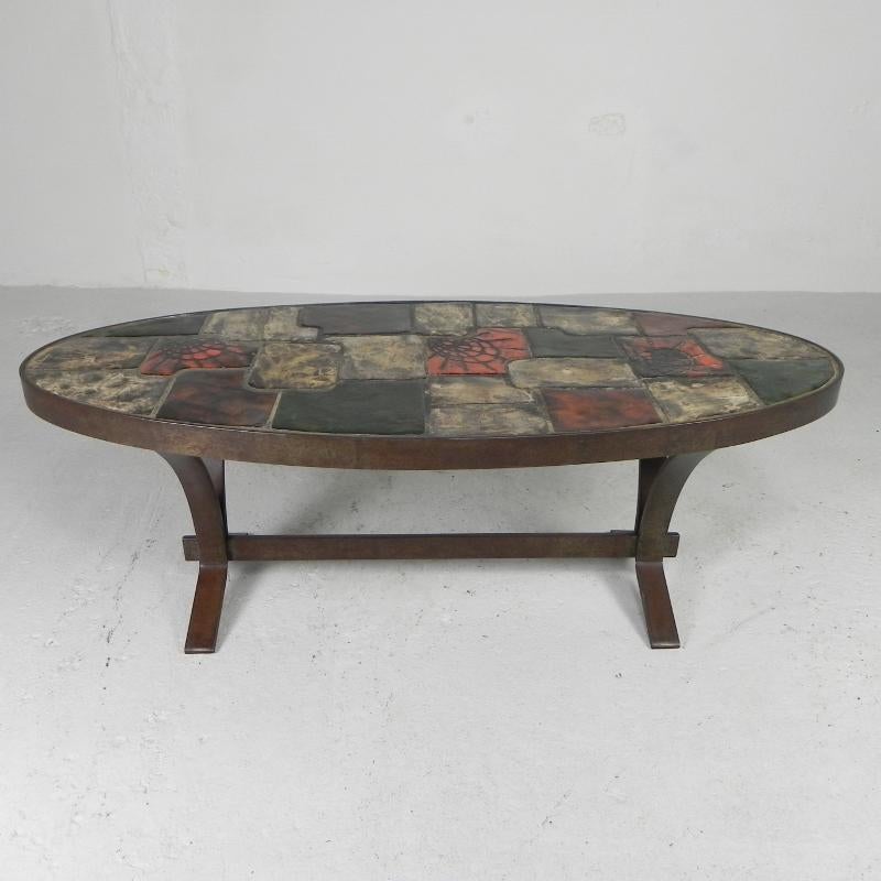 Oval coffee table, tile table, 1970s For Sale 1