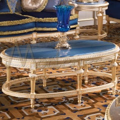 Oval Coffee Table with Azul Marble Top and Luxury Gold Leaf by Modenese