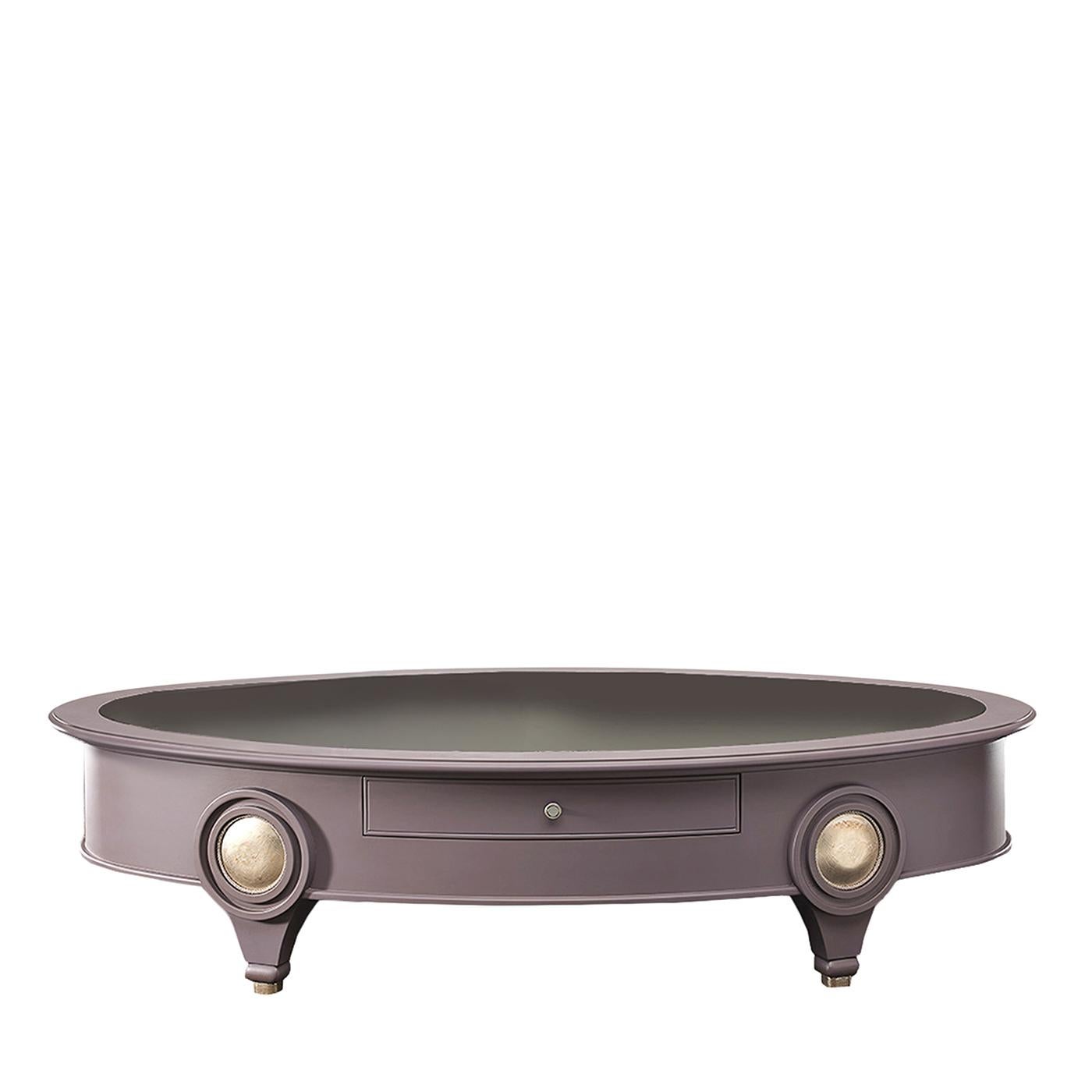 italien Table basse ovale avec plateau en miroir Fumè en vente