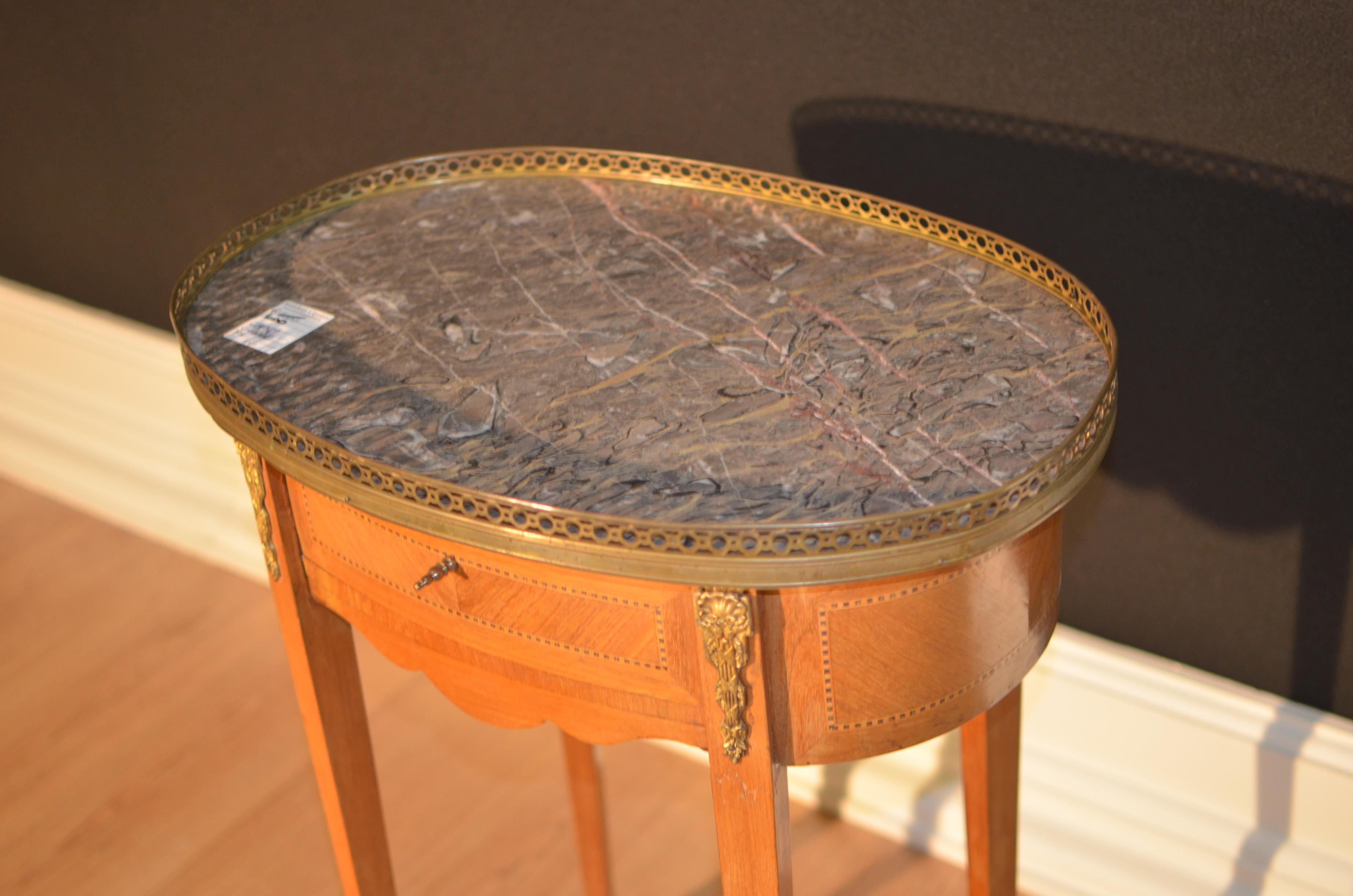 19th Century Oval Coffee Table with Napoleon III Marble in Bois de Rose Dated 1880, France
