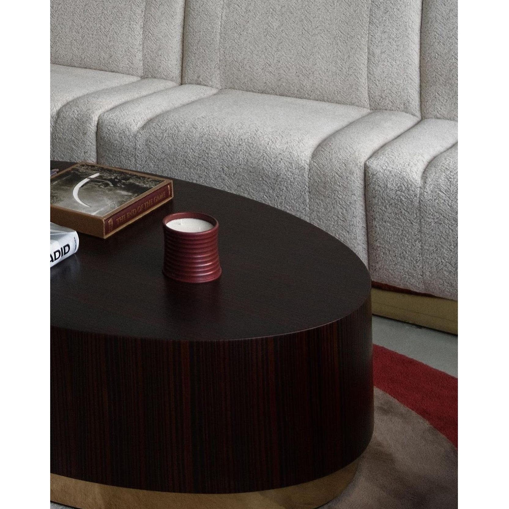 XXIe siècle et contemporain Table basse ovale avec plateau en bois de placage et pied en métal en vente