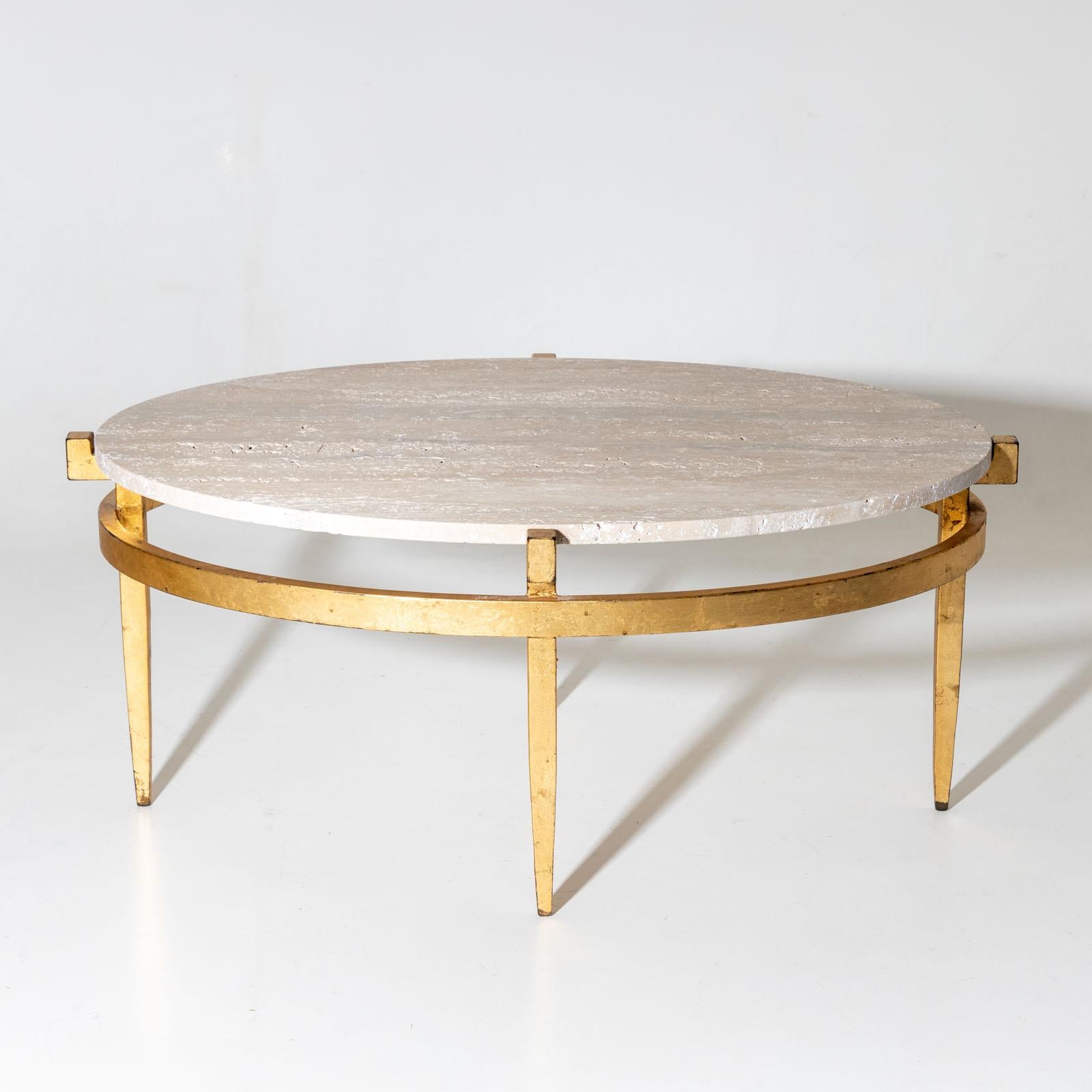 Italian Oval Coffee Tables with Travertine Tops, Italy 1970s For Sale