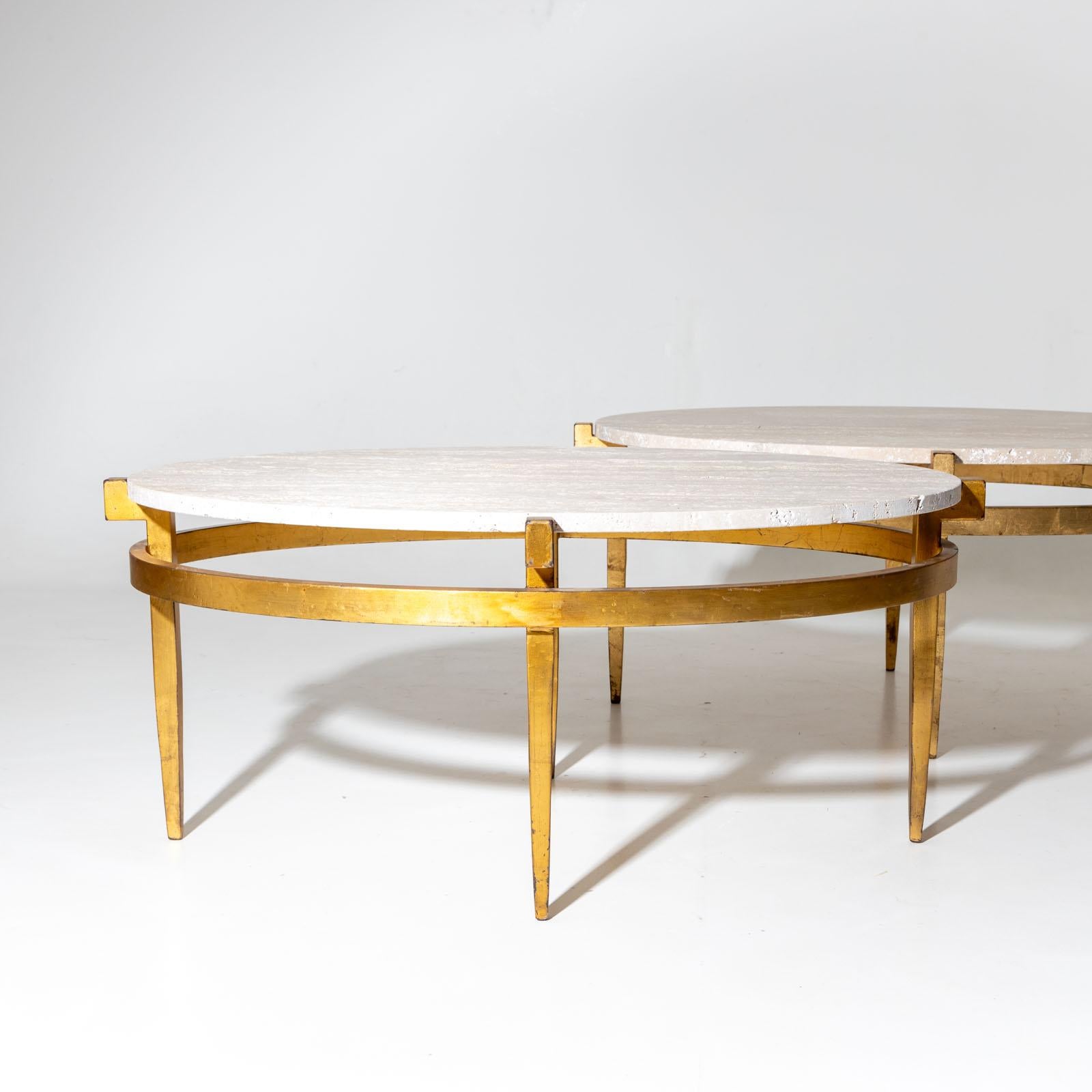 Oval Coffee Tables with Travertine Tops, Italy 1970s In Good Condition For Sale In New York, NY