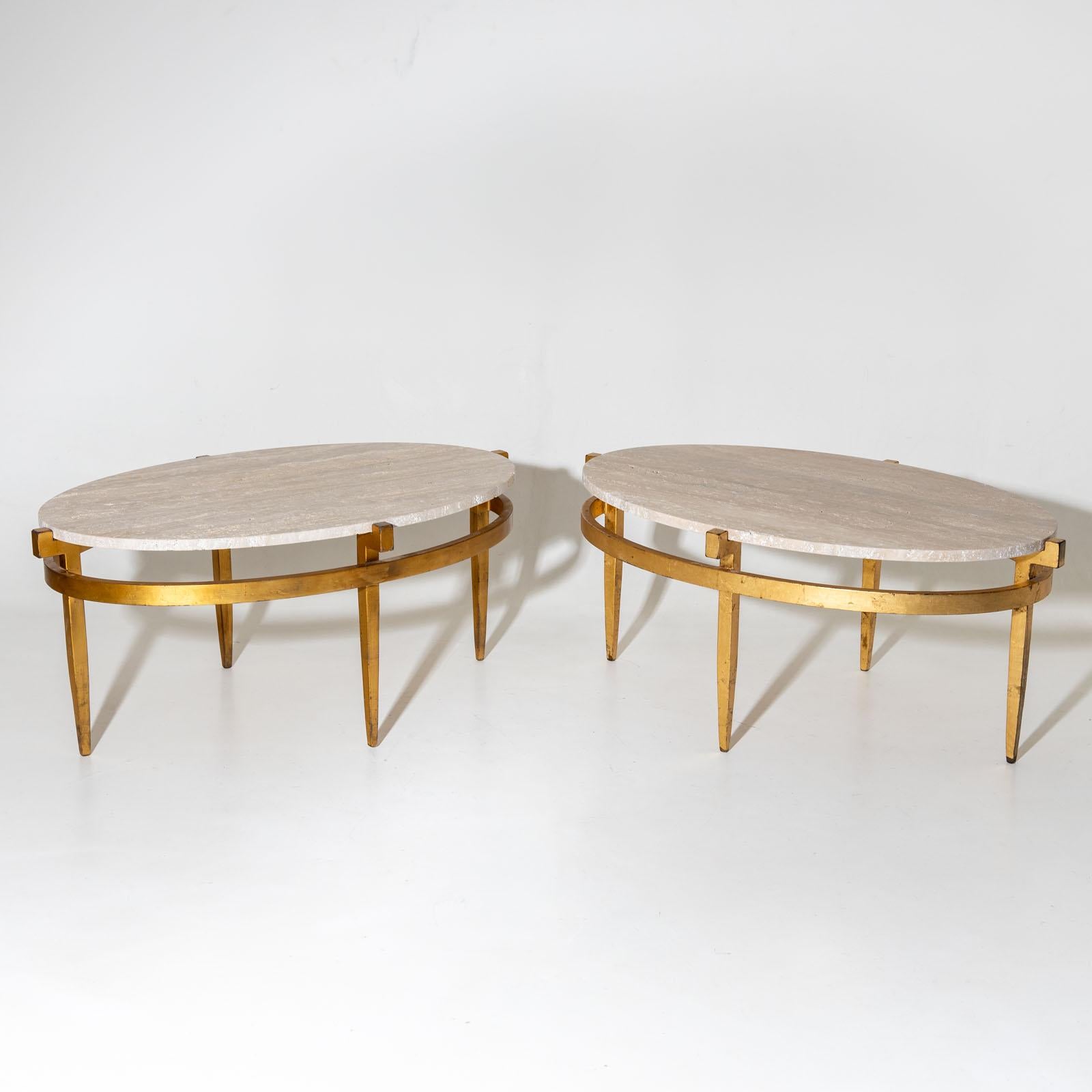 20th Century Oval Coffee Tables with Travertine Tops, Italy 1970s For Sale