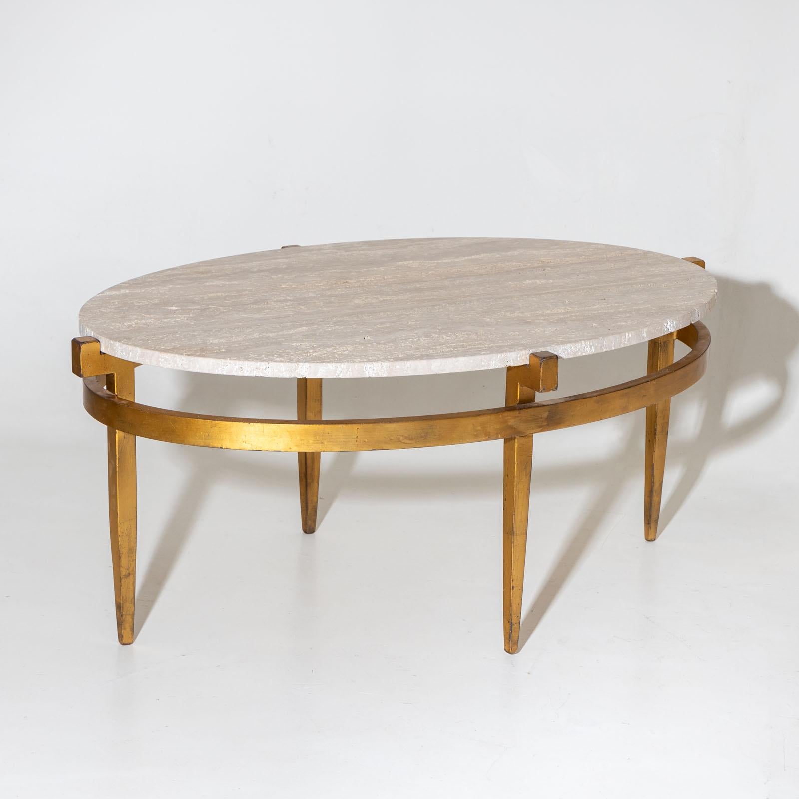 Metal Oval Coffee Tables with Travertine Tops, Italy 1970s For Sale