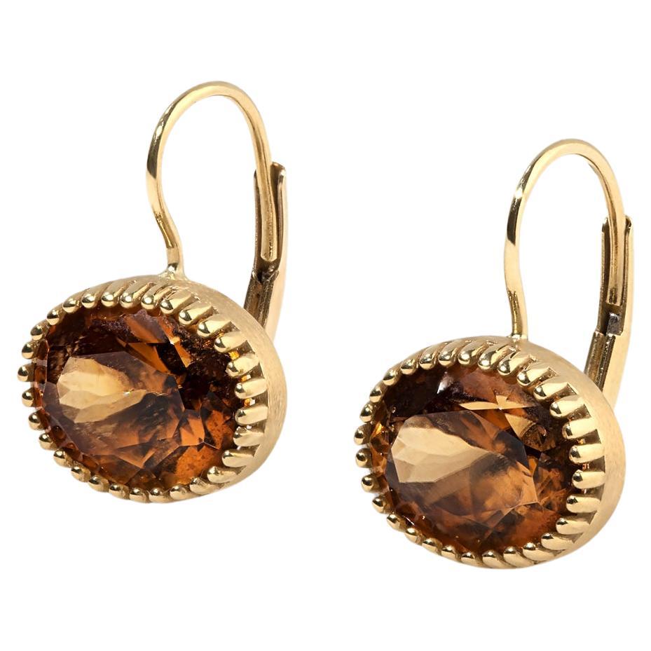 Oval Cognac Zircon Earrings, 18kt Gold by Ashley Childs, Contemporary Jewelry For Sale