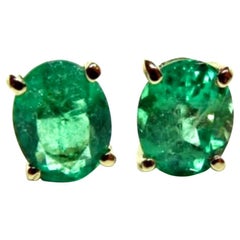 Antique Oval 1.50 Carat Colombian Emerald Stud Earrings 18K