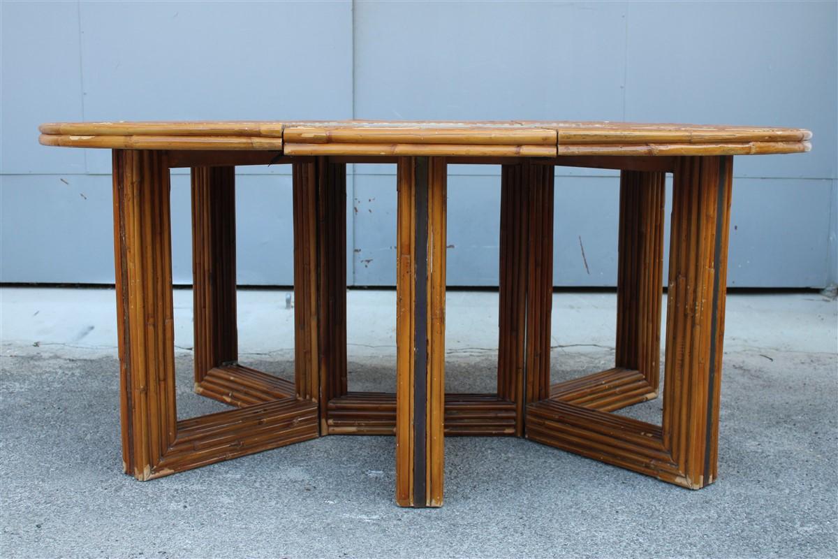 Table de conférence ovale design italien en bambou et laiton des années 1970  en vente 8
