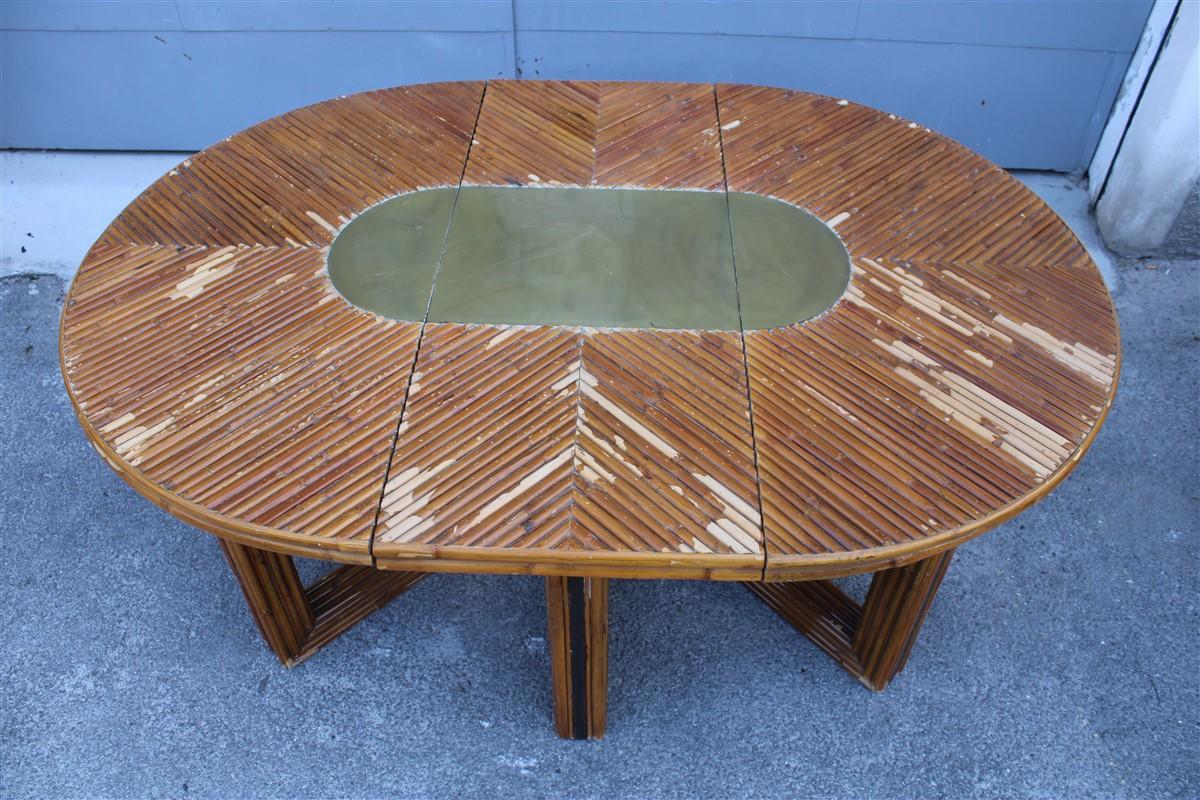 Oval Conference table Bamboo and Brass italian Design 1970s  For Sale 10