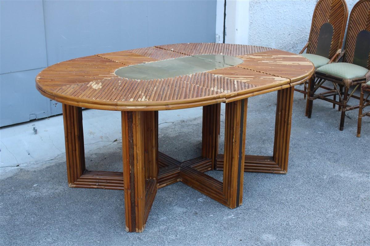 Oval Conference table Bamboo and Brass italian Design 1970s  For Sale 12