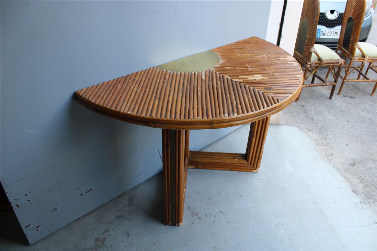 Oval Conference table Bamboo and Brass italian Design 1970s  For Sale 14