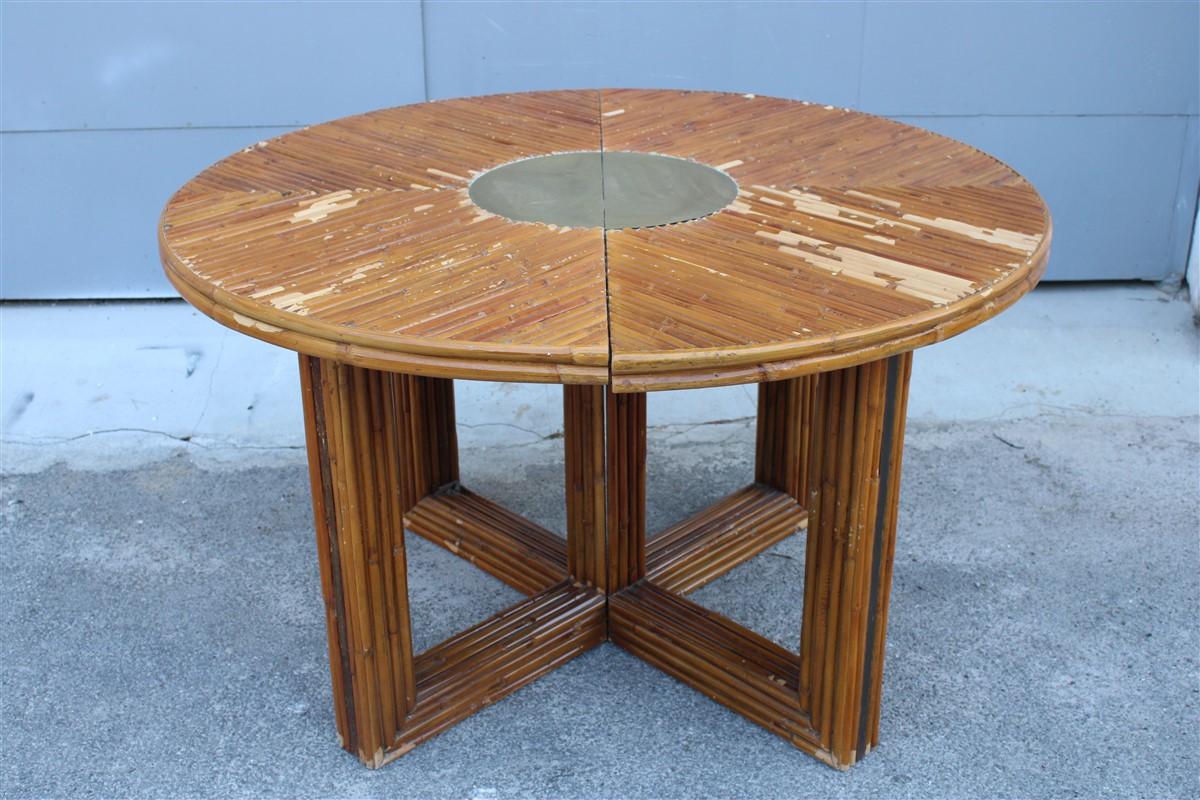 Mid-Century Modern Table de conférence ovale design italien en bambou et laiton des années 1970  en vente
