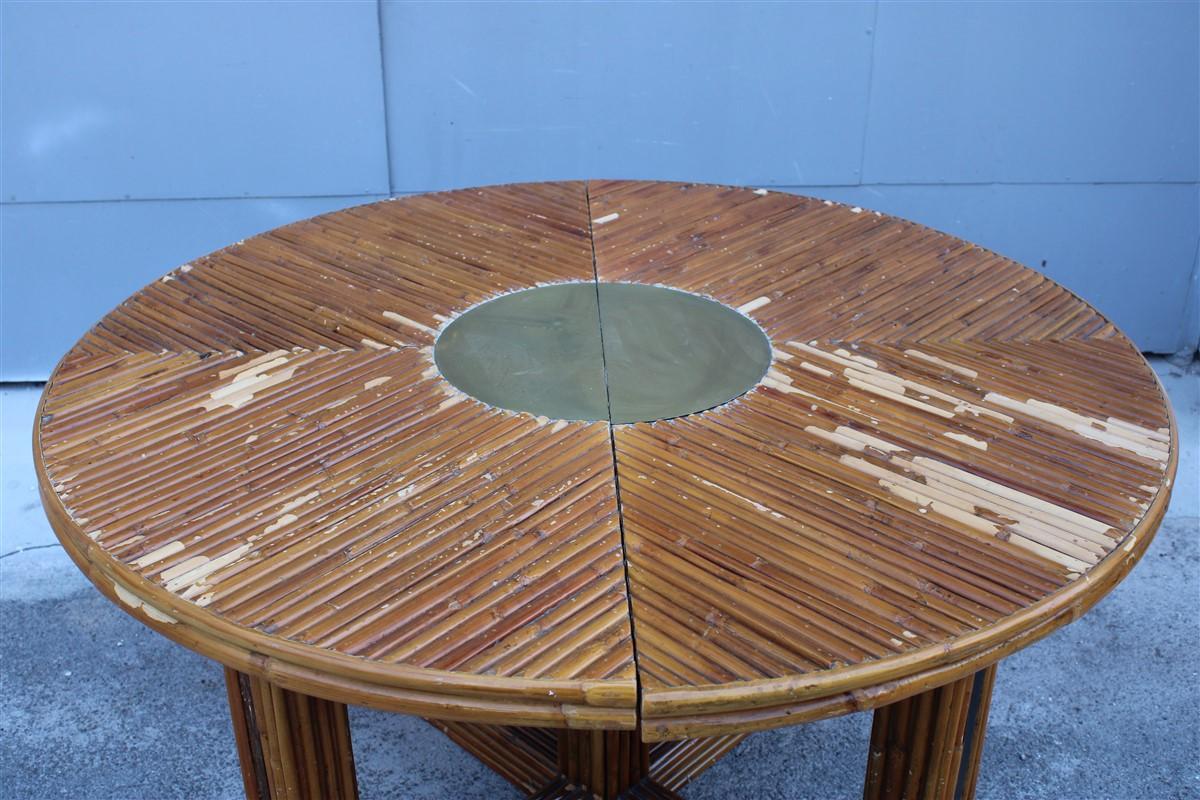 Fin du 20e siècle Table de conférence ovale design italien en bambou et laiton des années 1970  en vente