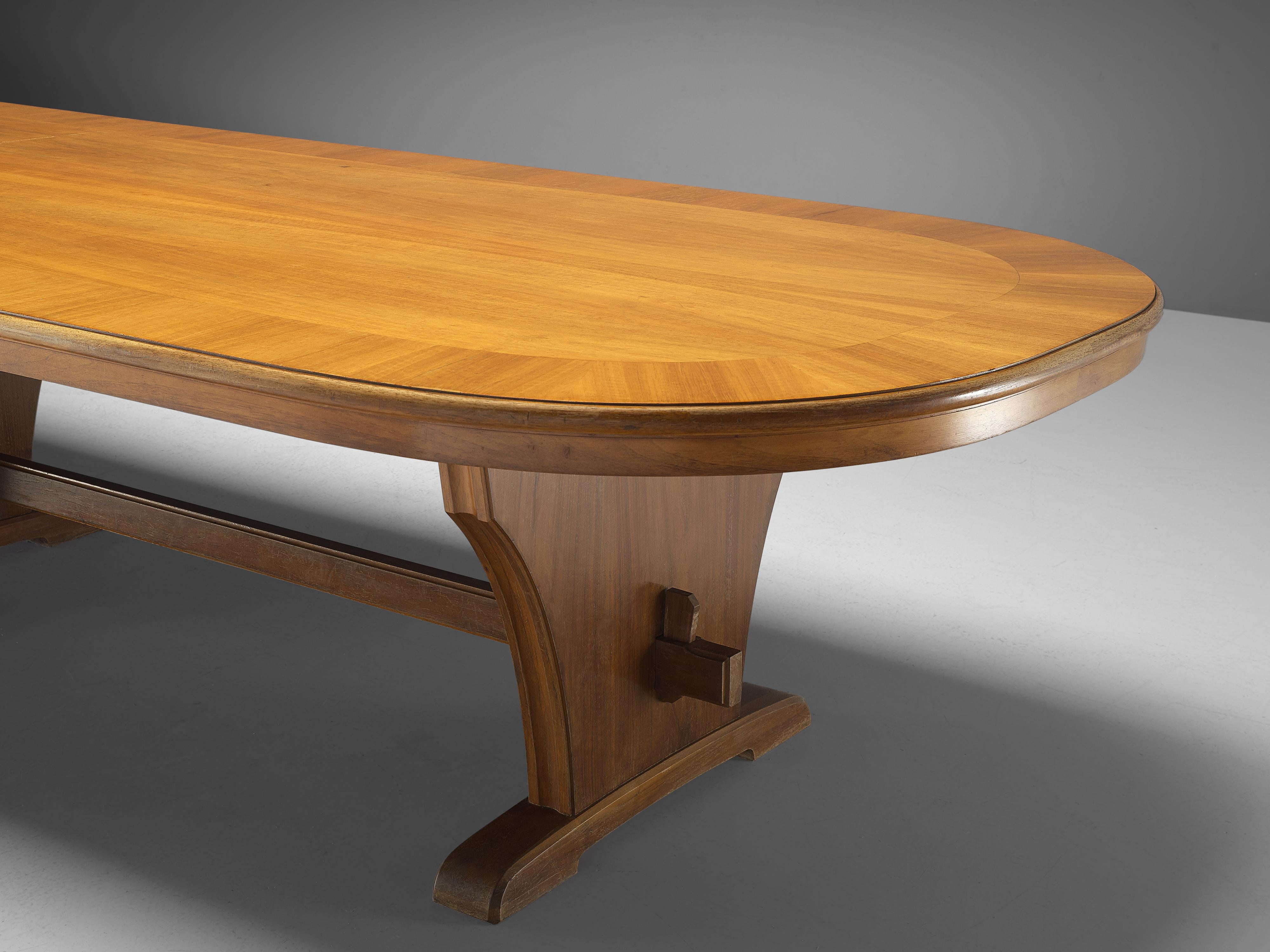 Mid-Century Modern Oval Conference Table with Veneerd Walnut