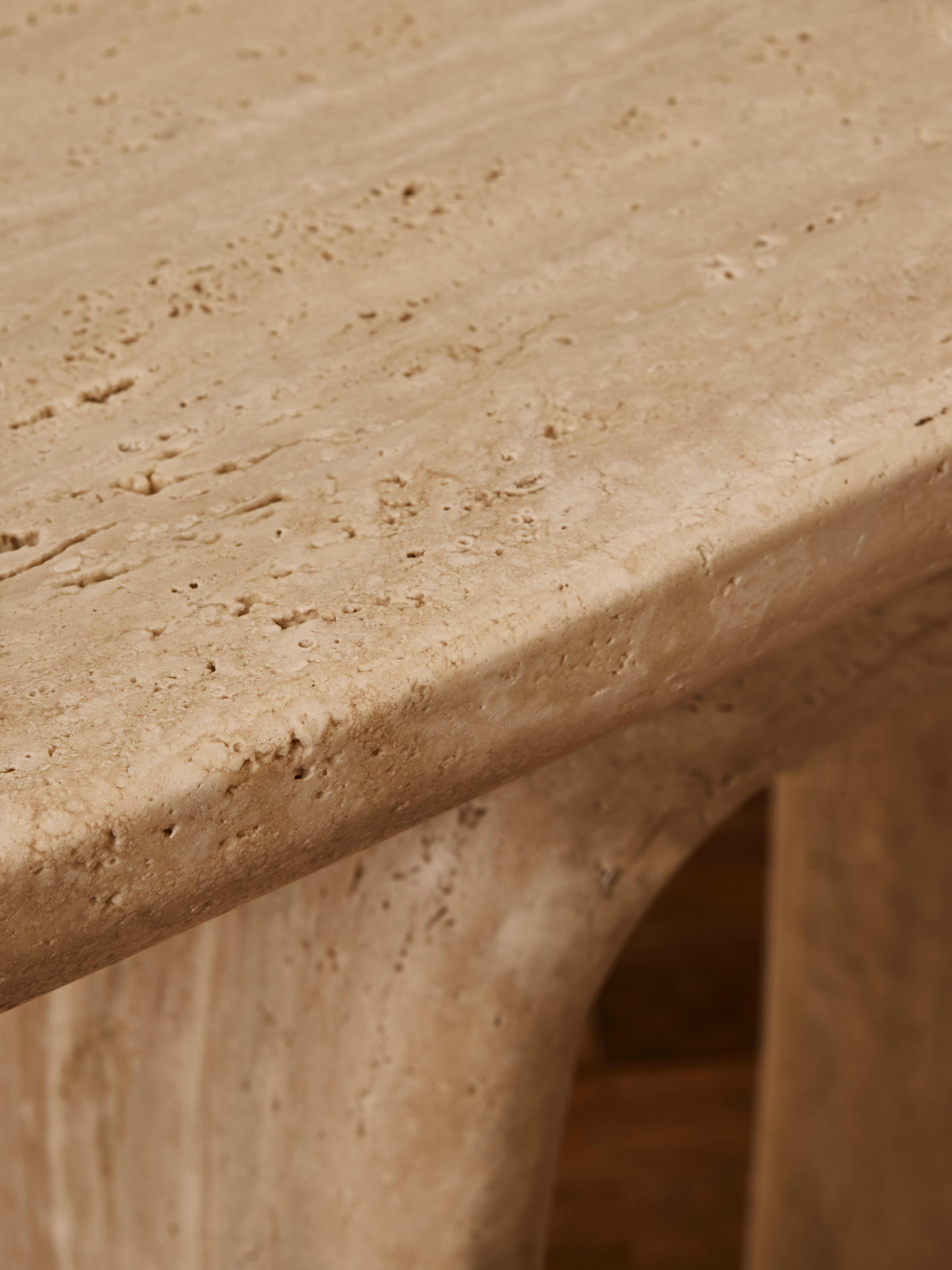 French Oval console in travertine stone For Sale