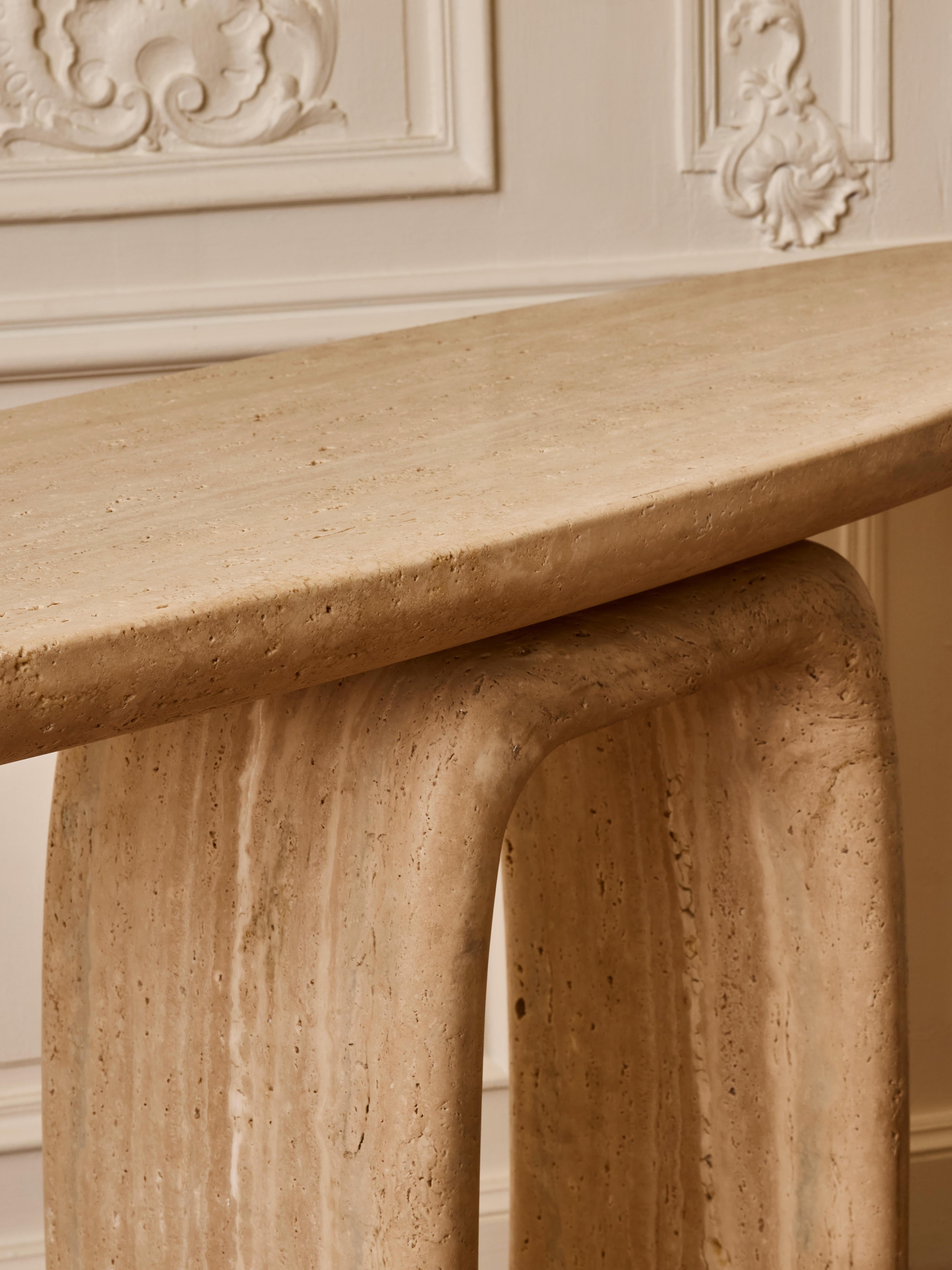Oval console in travertine stone For Sale 1