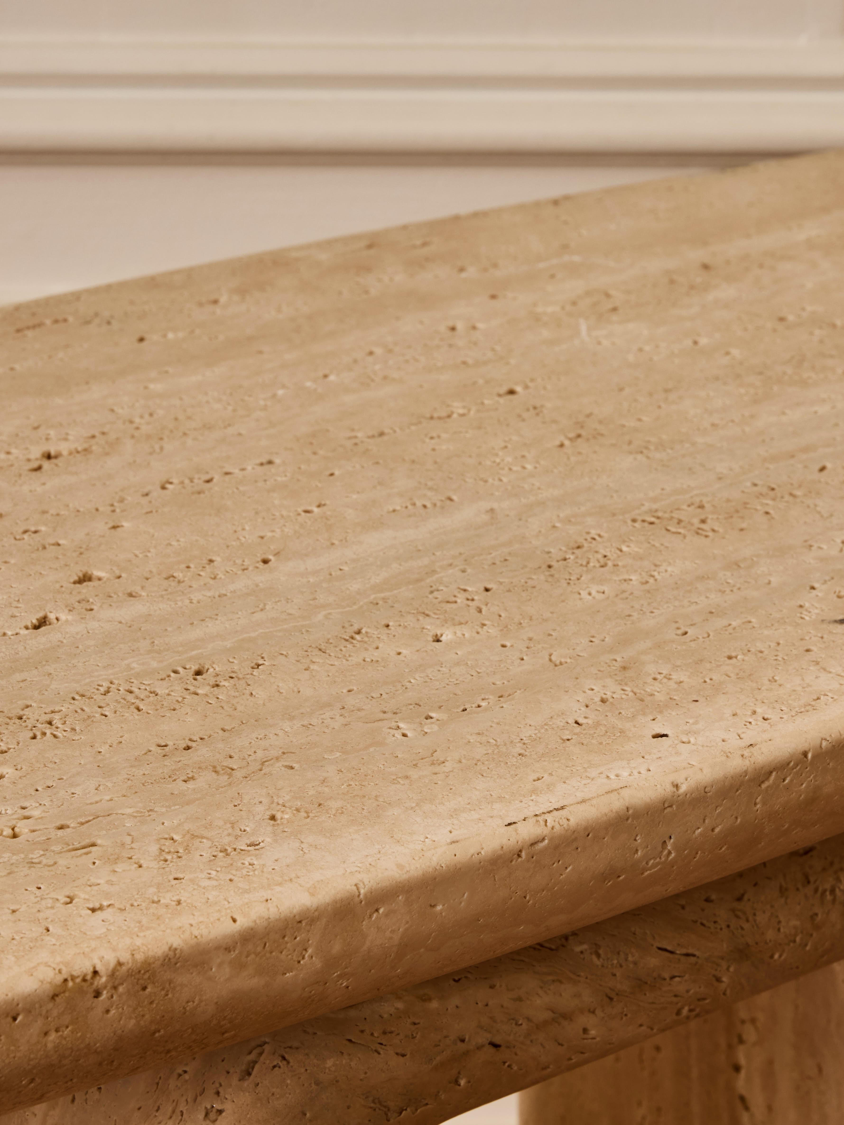 Oval console in travertine stone For Sale 2