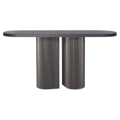 Console ovale avec plateau en bois épais et bases en forme de larme en métal laqué