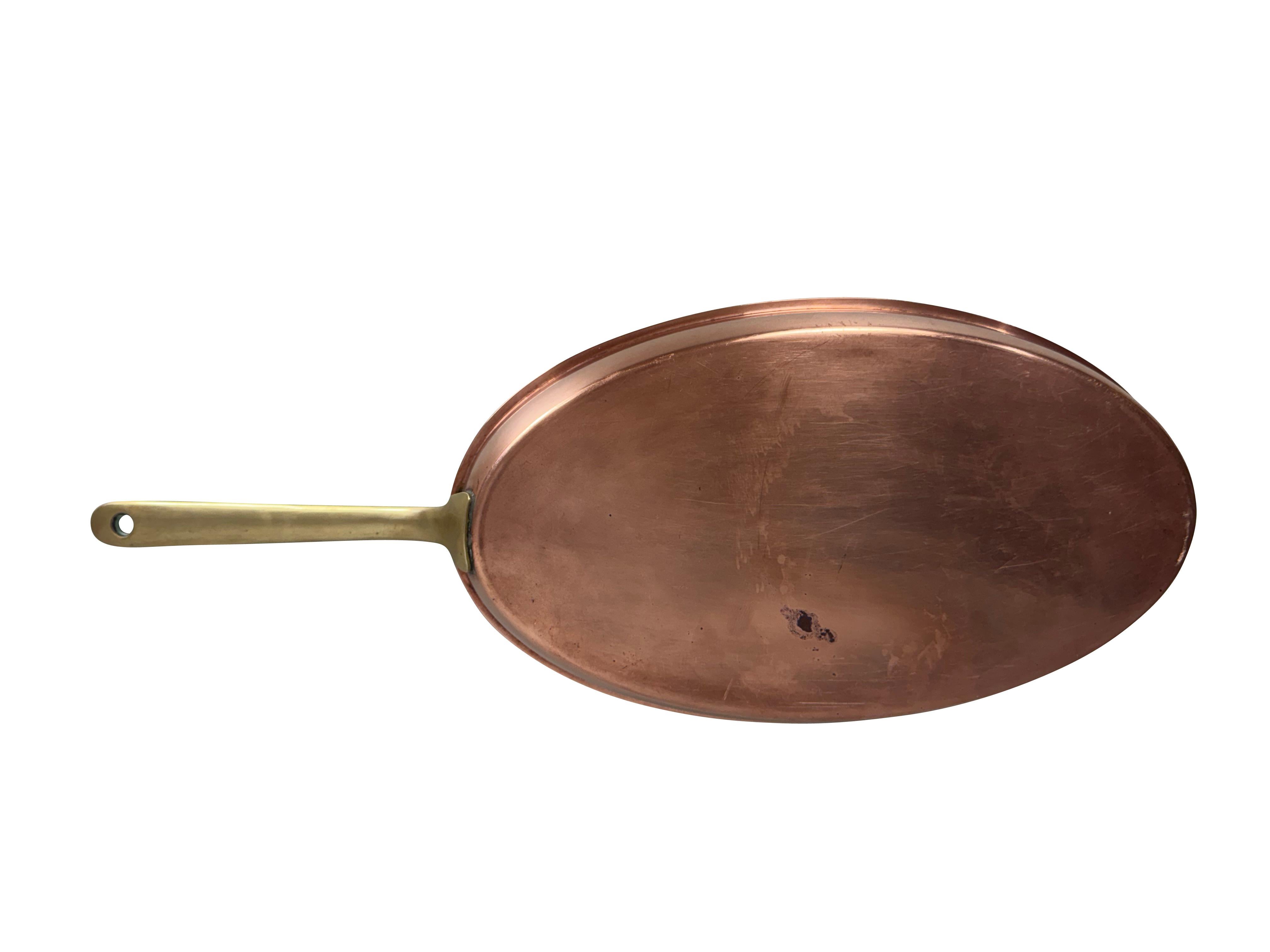 Hand-Crafted Oval Copper Fishor Gratin Pan with Brass Handle
