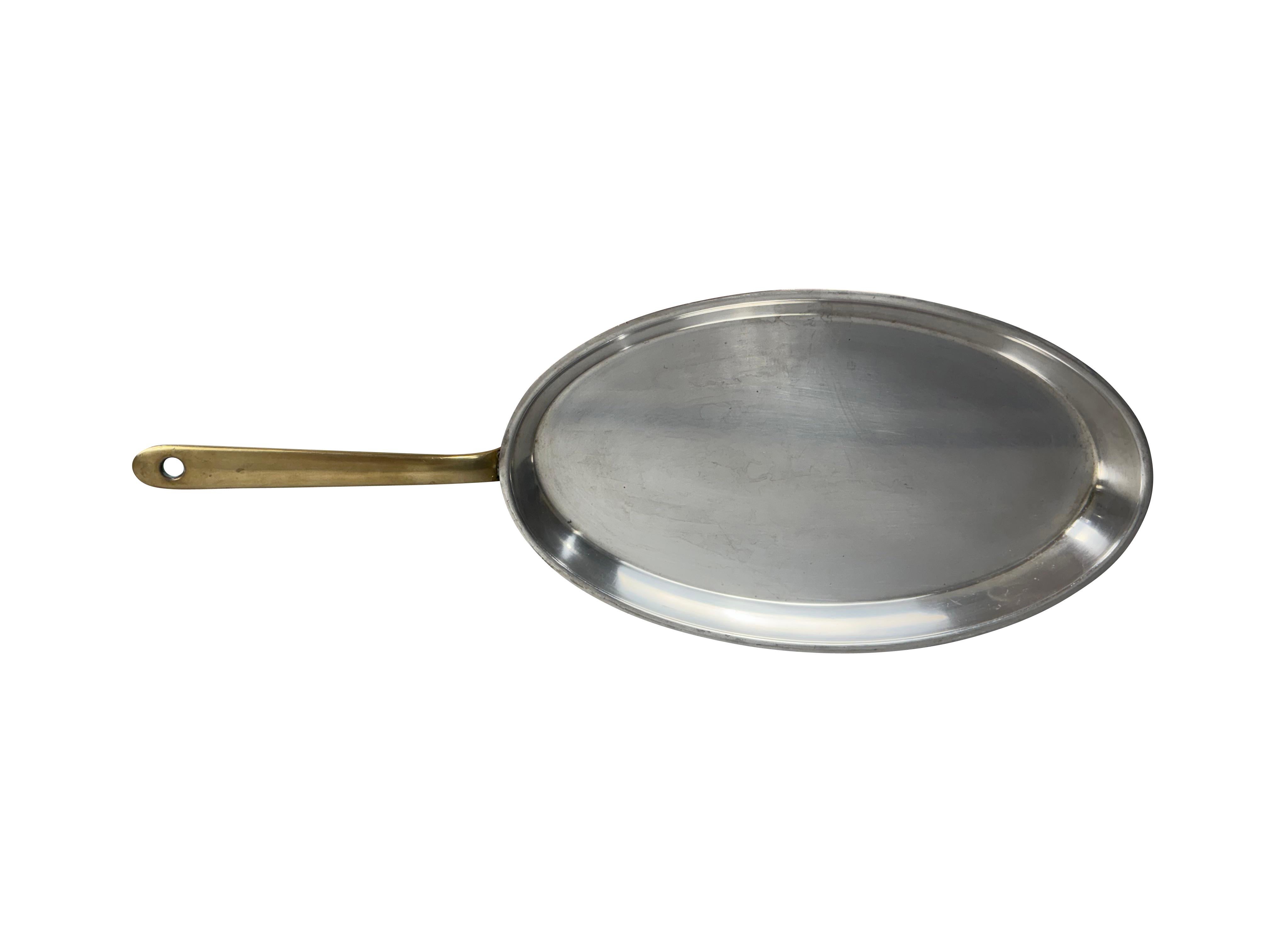 Oval Copper Fishor Gratin Pan with Brass Handle In Good Condition In Essex, MA
