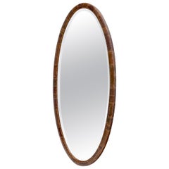 Vintage Oval Copper Patched Wooden Frame Wall Mirror